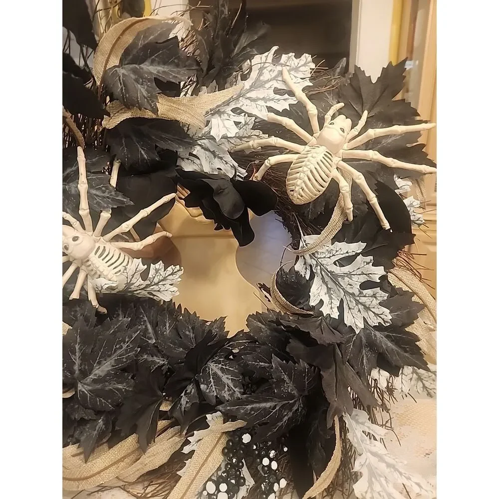 Halloween Gothic Black Floral And Spiders Twig Vine Wraeth 24